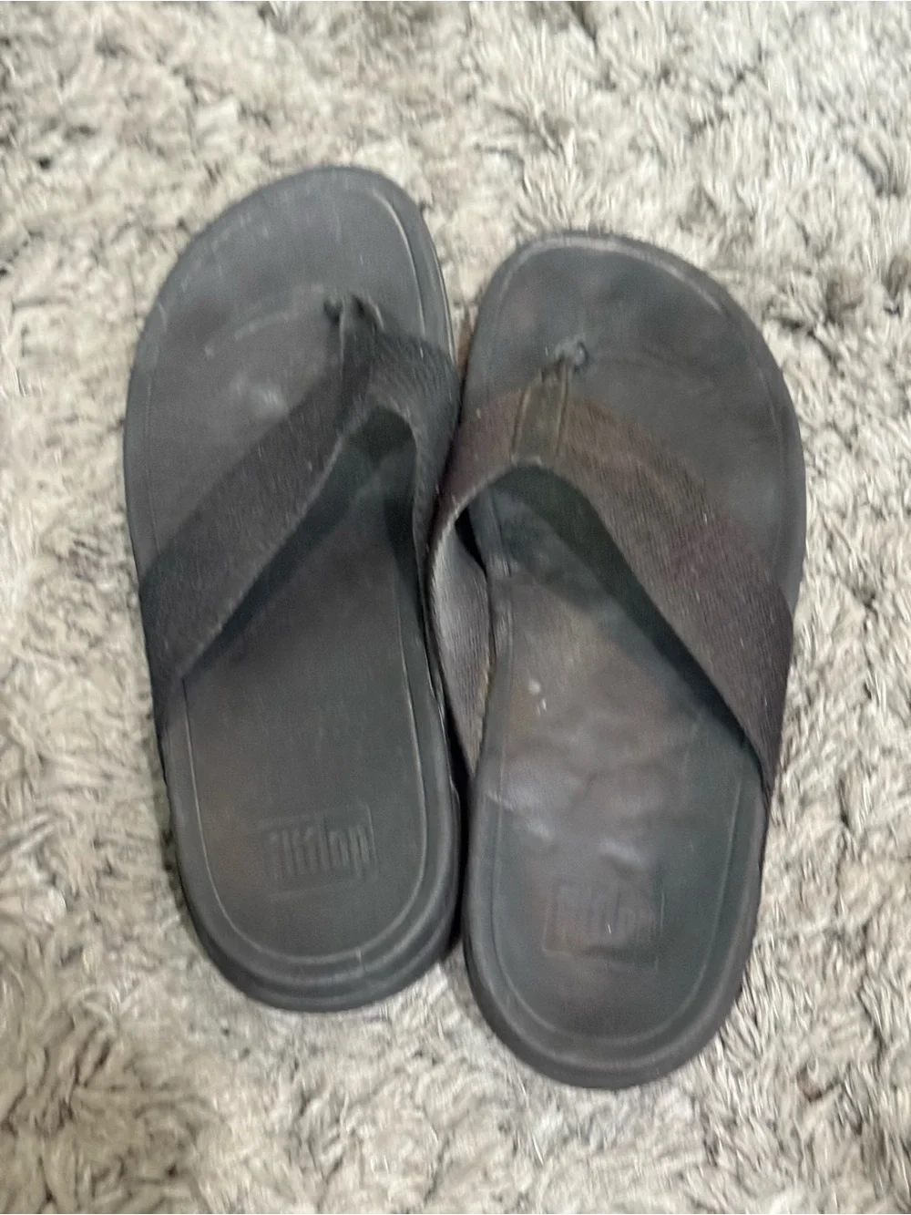 FitFlop Surfa Black T Strap Wedge Thong Flip Flop Womens Sandals US 9.5